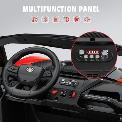 24V 2 Seater Ride on Car Truck, 4x200W, EVA Tires, 4WD/2WD, Rainbow Lights, Remote Control, Shock Absorbers, Bluetooth, Ride On UTV Toy for Kids Ages 3-8, Red