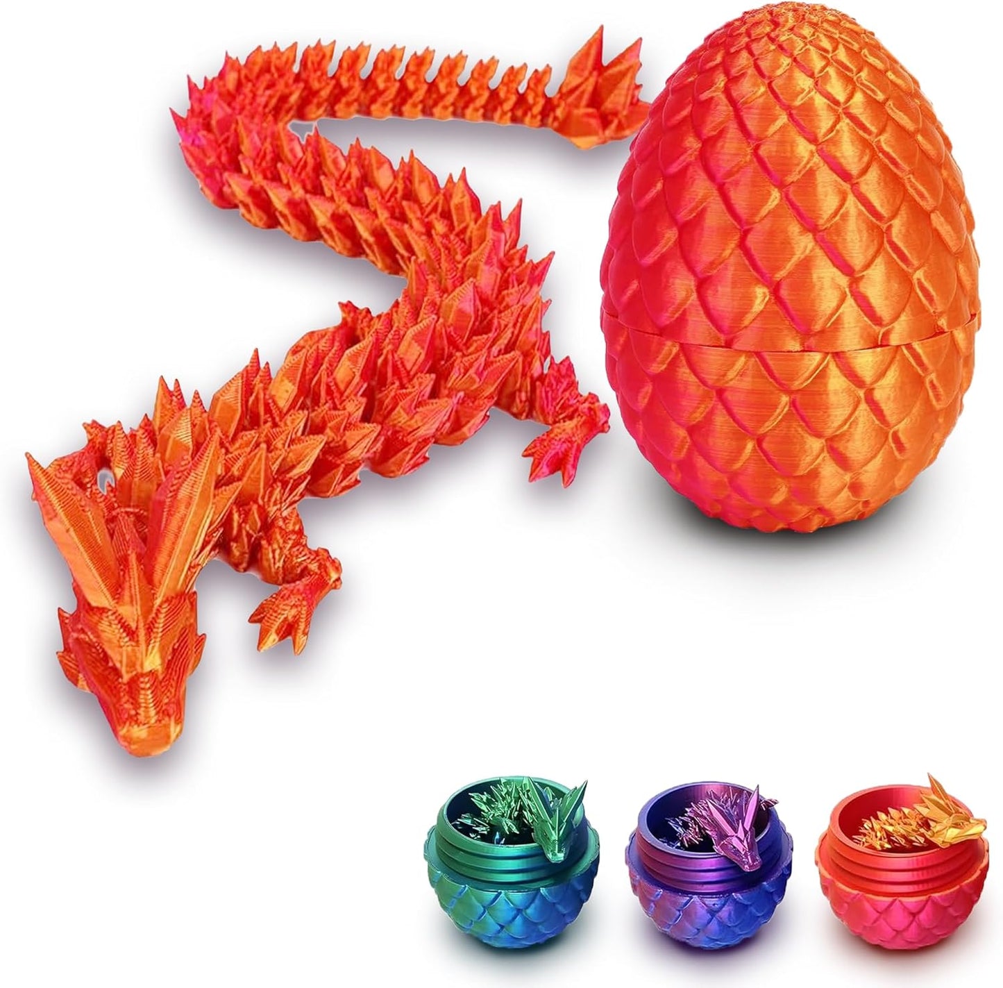 3D Printed Dragon in Egg, Full Articulated Dragon Crystal Dragon with Dragon Egg, Home Office Decor Executive Desk Toys, Adults Fidget Toys for Autism/ADHD, 12 Inches (Laser Orange)