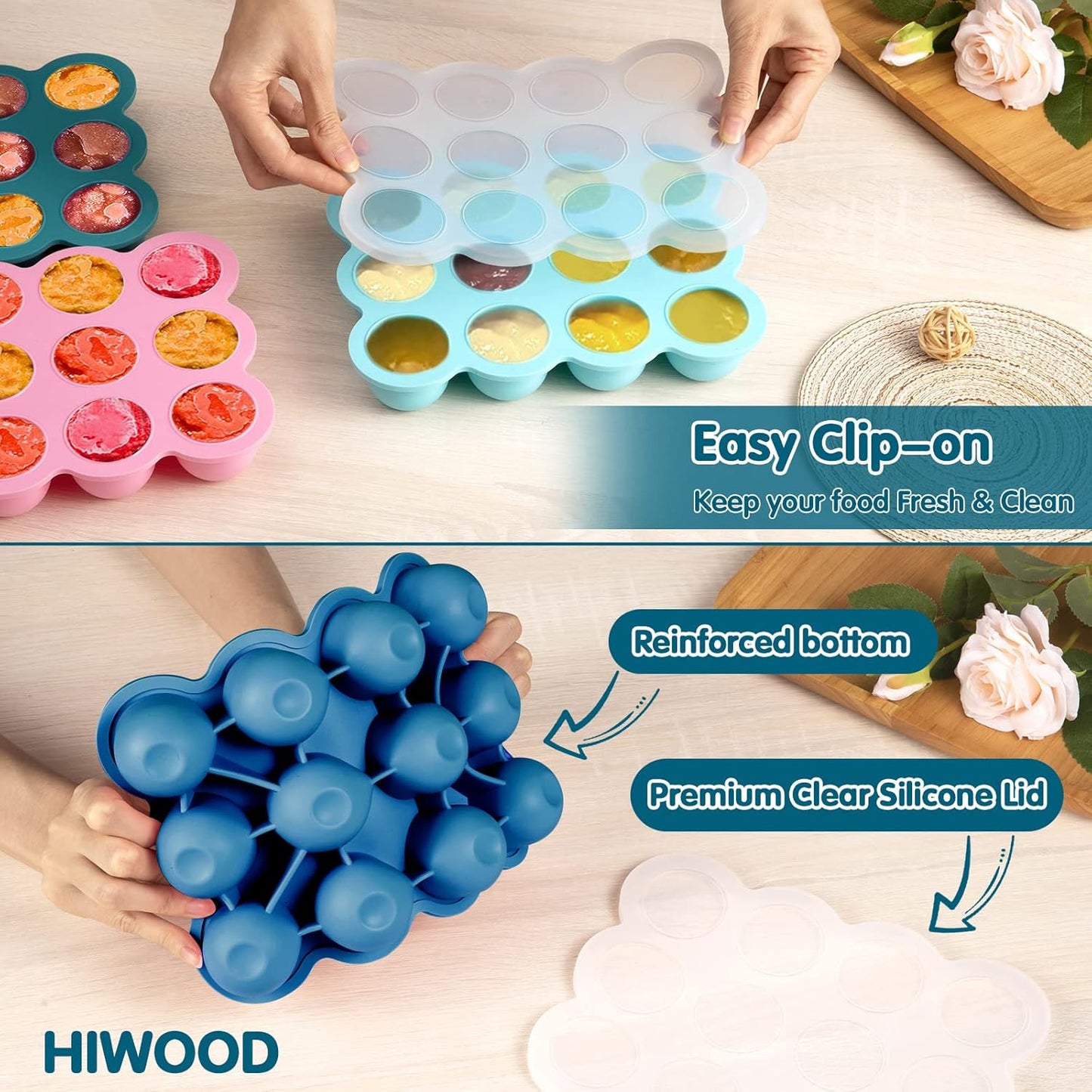 Baby Food Storage - 12 x 1.5OZ Silicone Freezer Tray with Lid, Containers for Homemade Purees