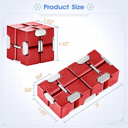 Fidget Cube, Zinc Aolly Metal Infinity Cube Fidget Desk Toy, Punk Style Design with Exquisite Case, Durable and Heavy Cool Gadgets, Adult Fidget Toys for Alleviate Stress and Anxiety(Red)