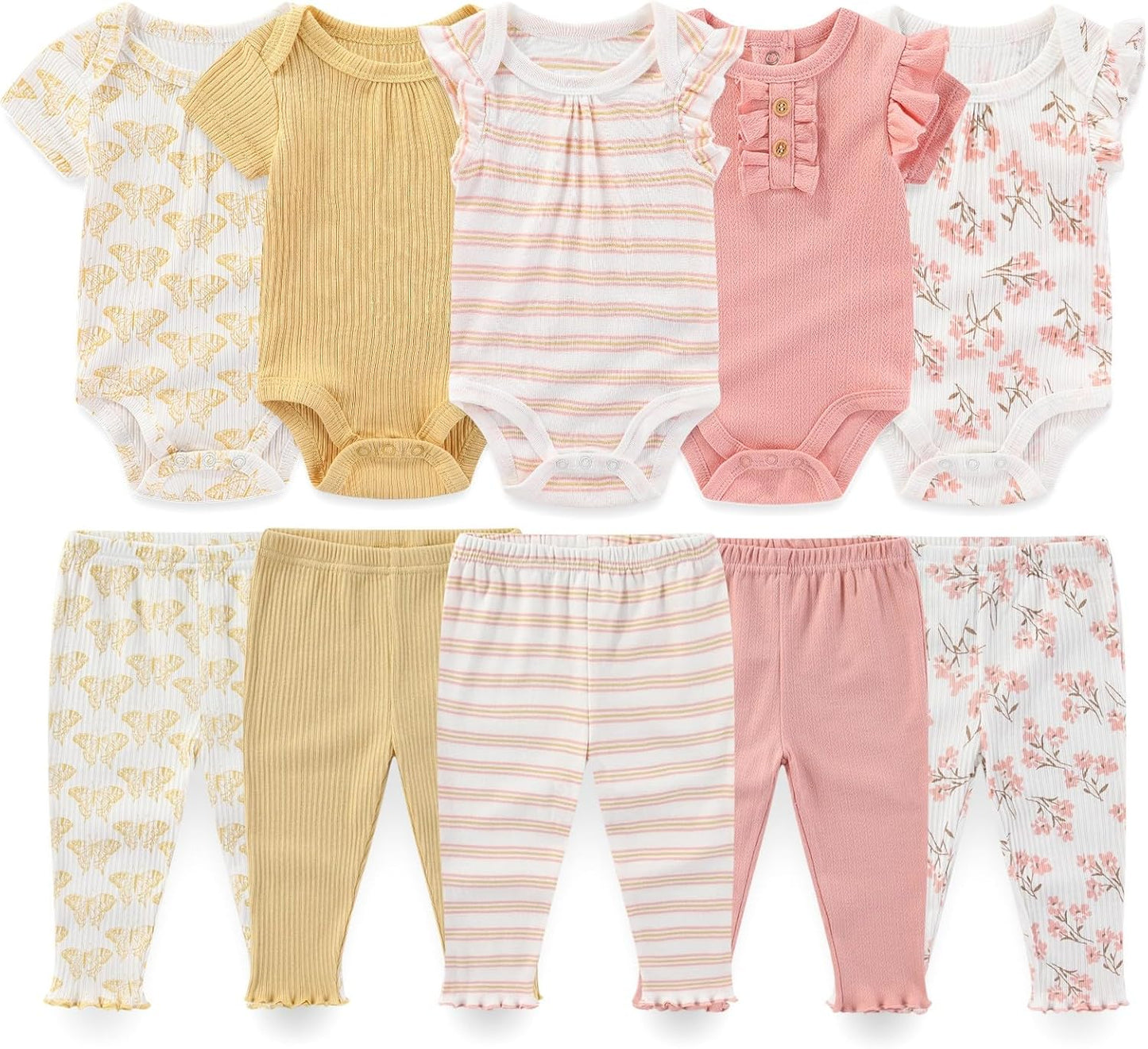 Baby Boy Girl 10 Piece Combined Type Clothing Set Cotton Baby Bodysuits and Pants Set Home Outdoor Infant Clothes