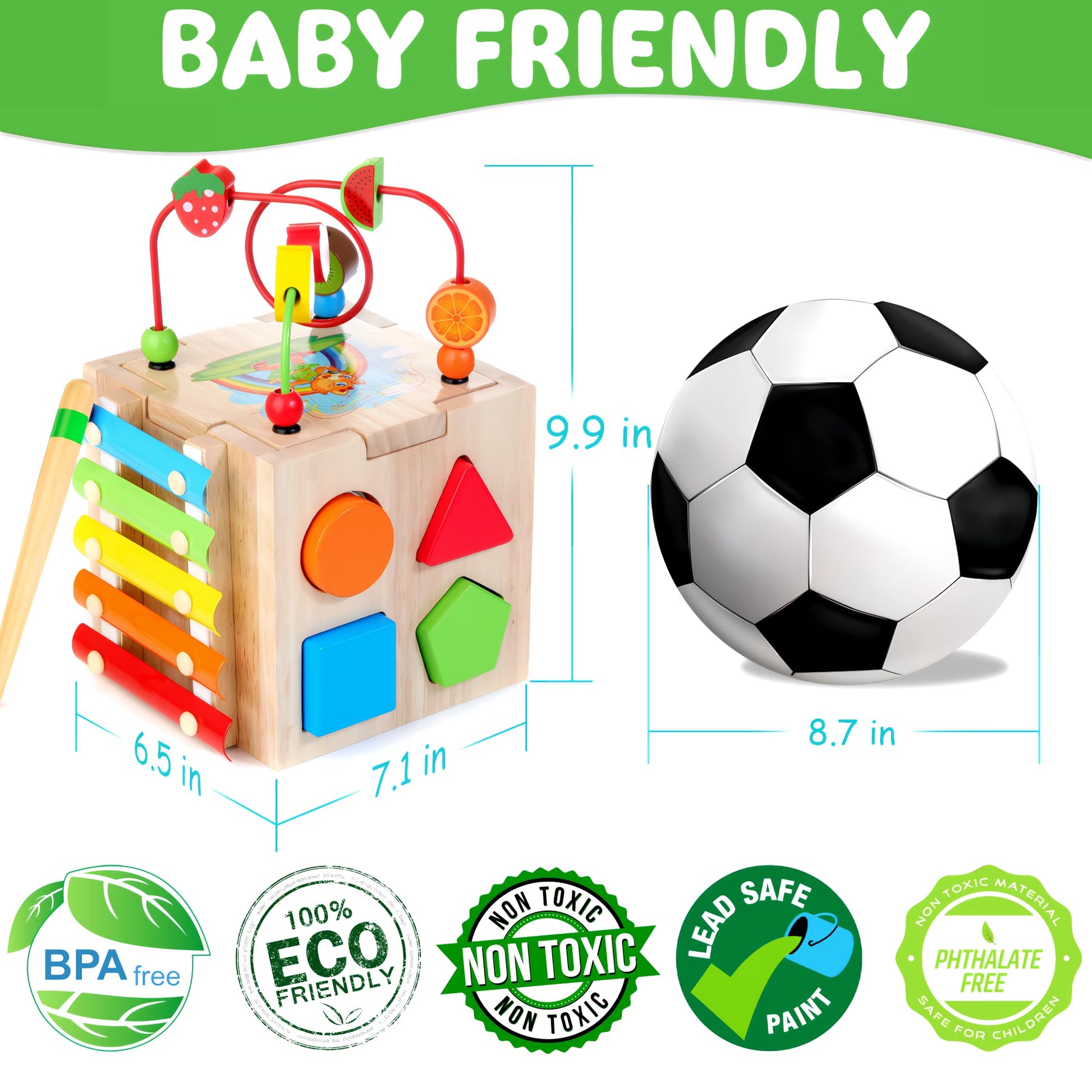 8-in-1 Wooden Baby Activity Cube, Montessori Toys for Toddler 1+ Year Old