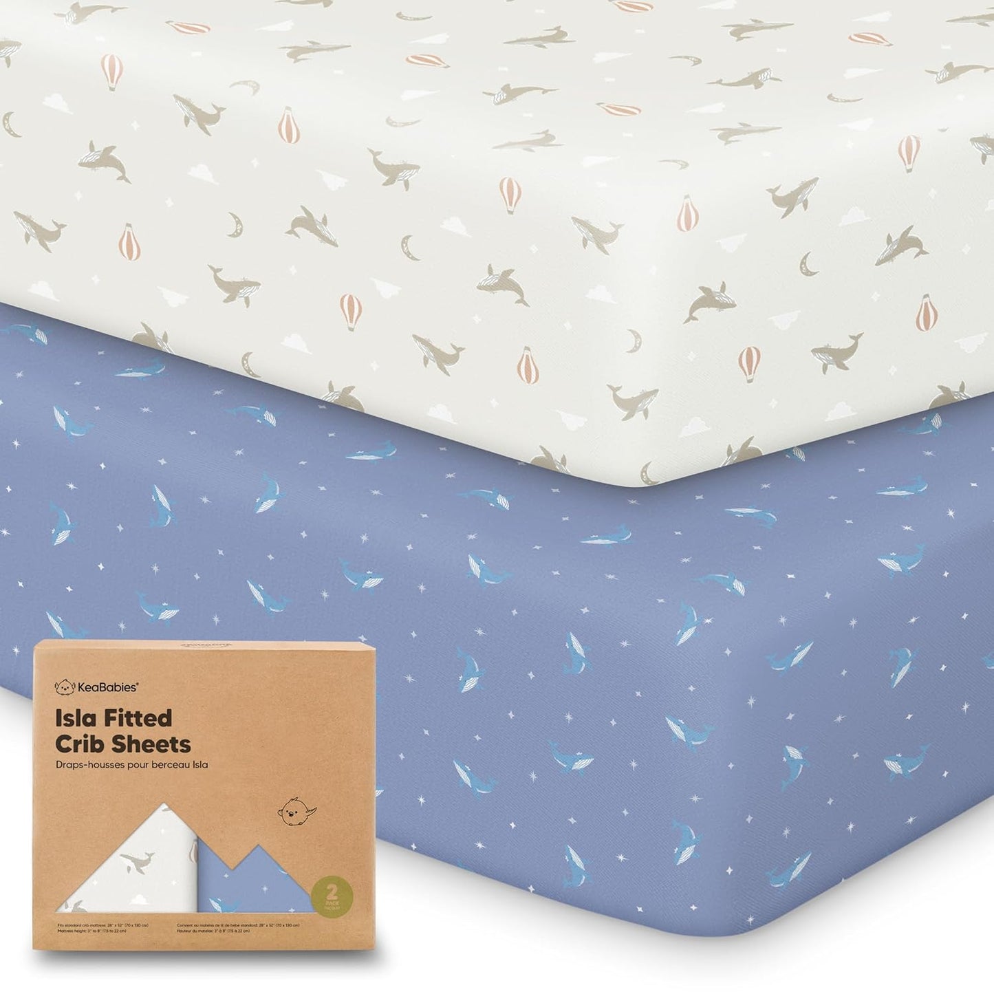 KeaBabies 2-Pack Baby Crib Sheets for Boys, Girls - 52x28 Viscose Derived from Bamboo Toddler Bed
