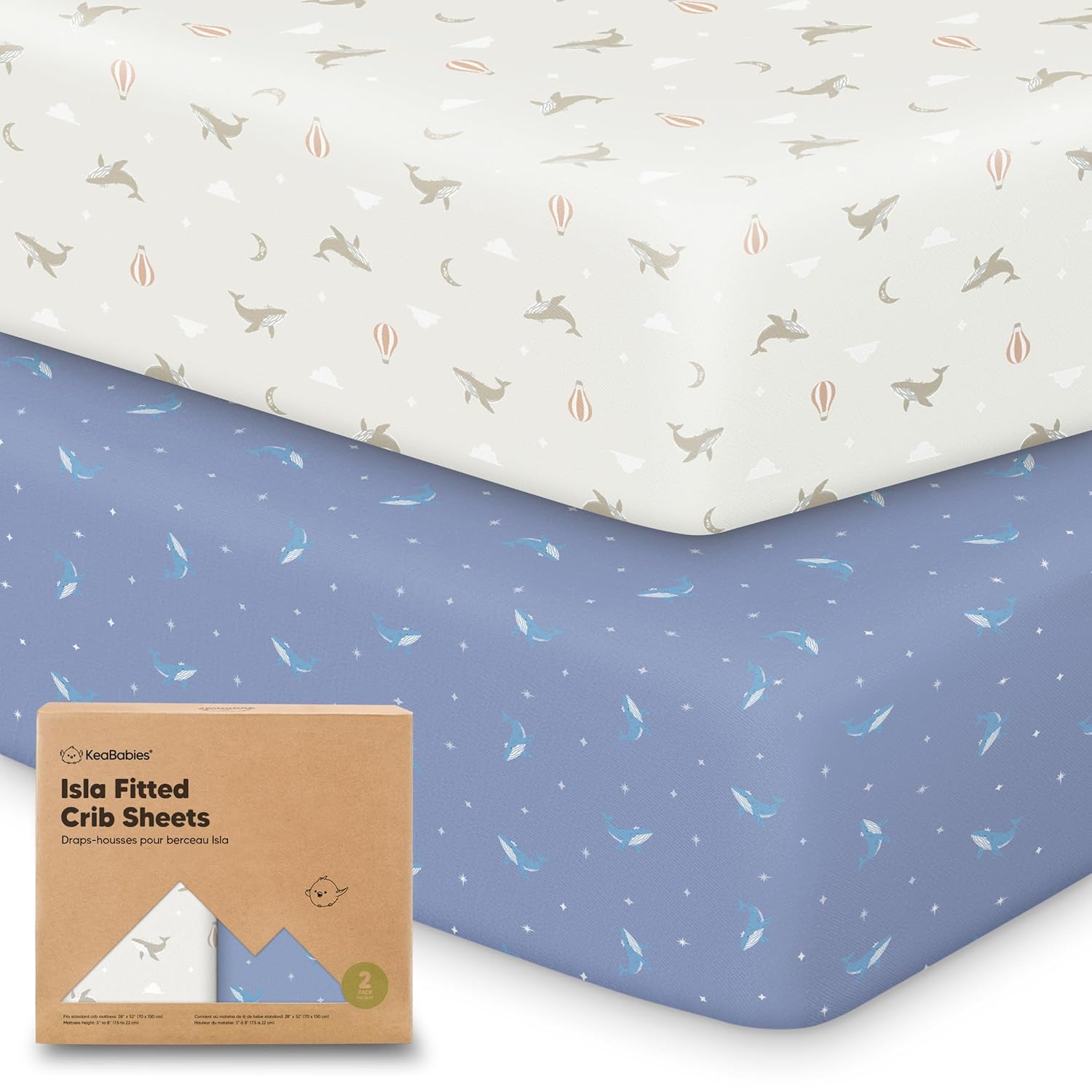 KeaBabies 2-Pack Baby Crib Sheets for Boys, Girls - 52x28 Viscose Derived from Bamboo Toddler Bed
