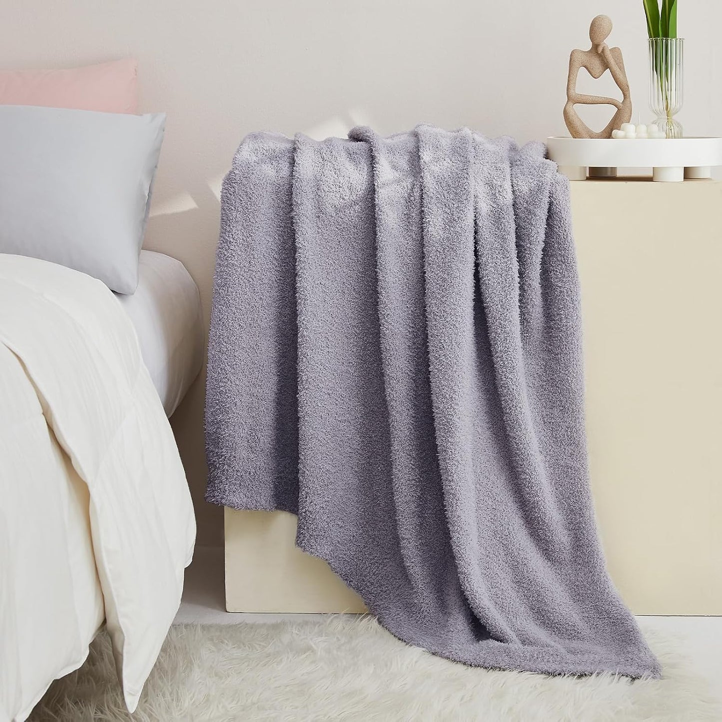 CYMULA Knit Throw Blanket for Couch Purple - Super Soft Lightweight Plush Fuzzy Fluffy Cozy