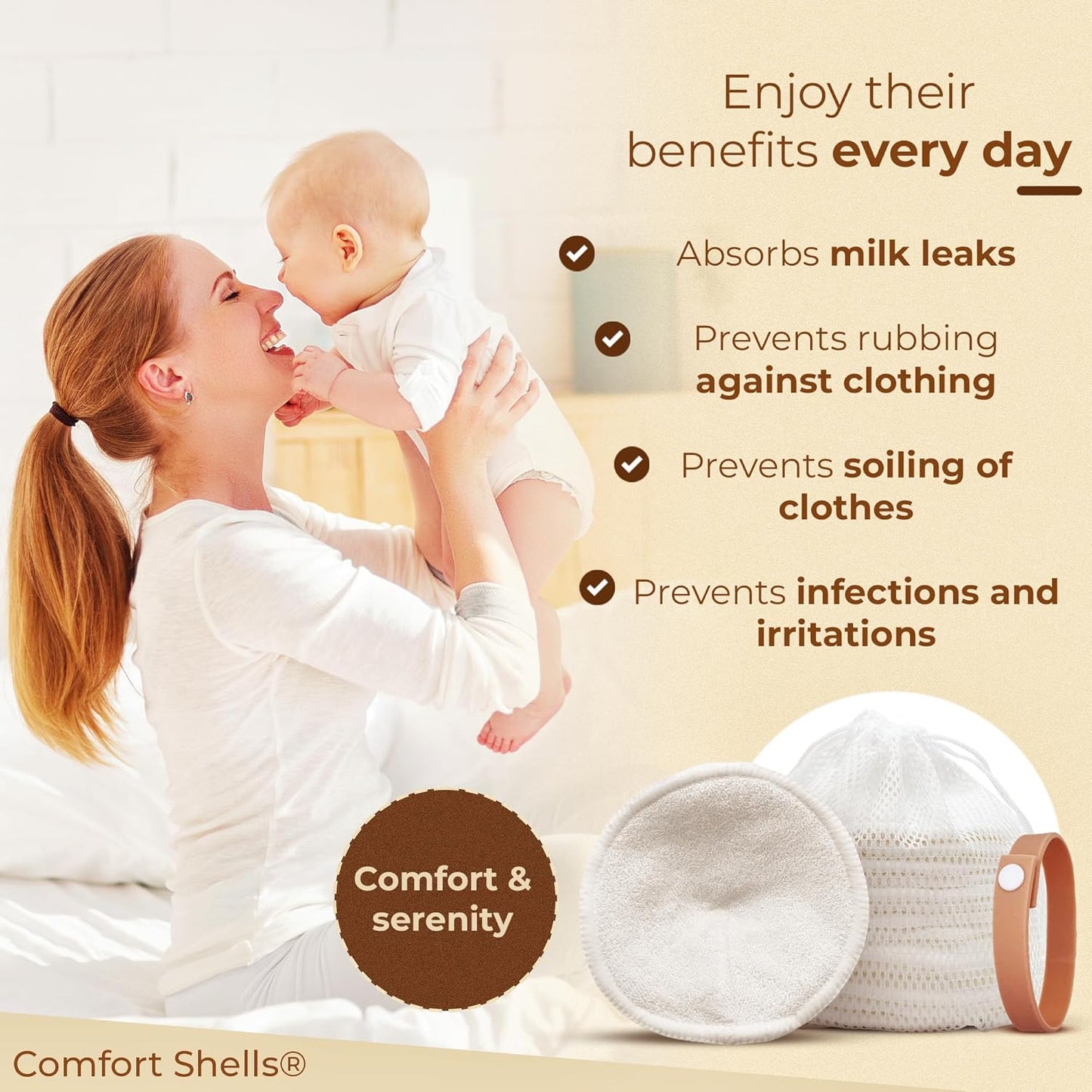 Comfort Shells® Reusable Nursing Pads – 14 Pack Ultra Soft Breast Pads + Laundry Bag + Nursing Clip