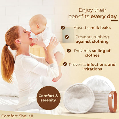 Comfort Shells® Reusable Nursing Pads – 14 Pack Ultra Soft Breast Pads + Laundry Bag + Nursing Clip