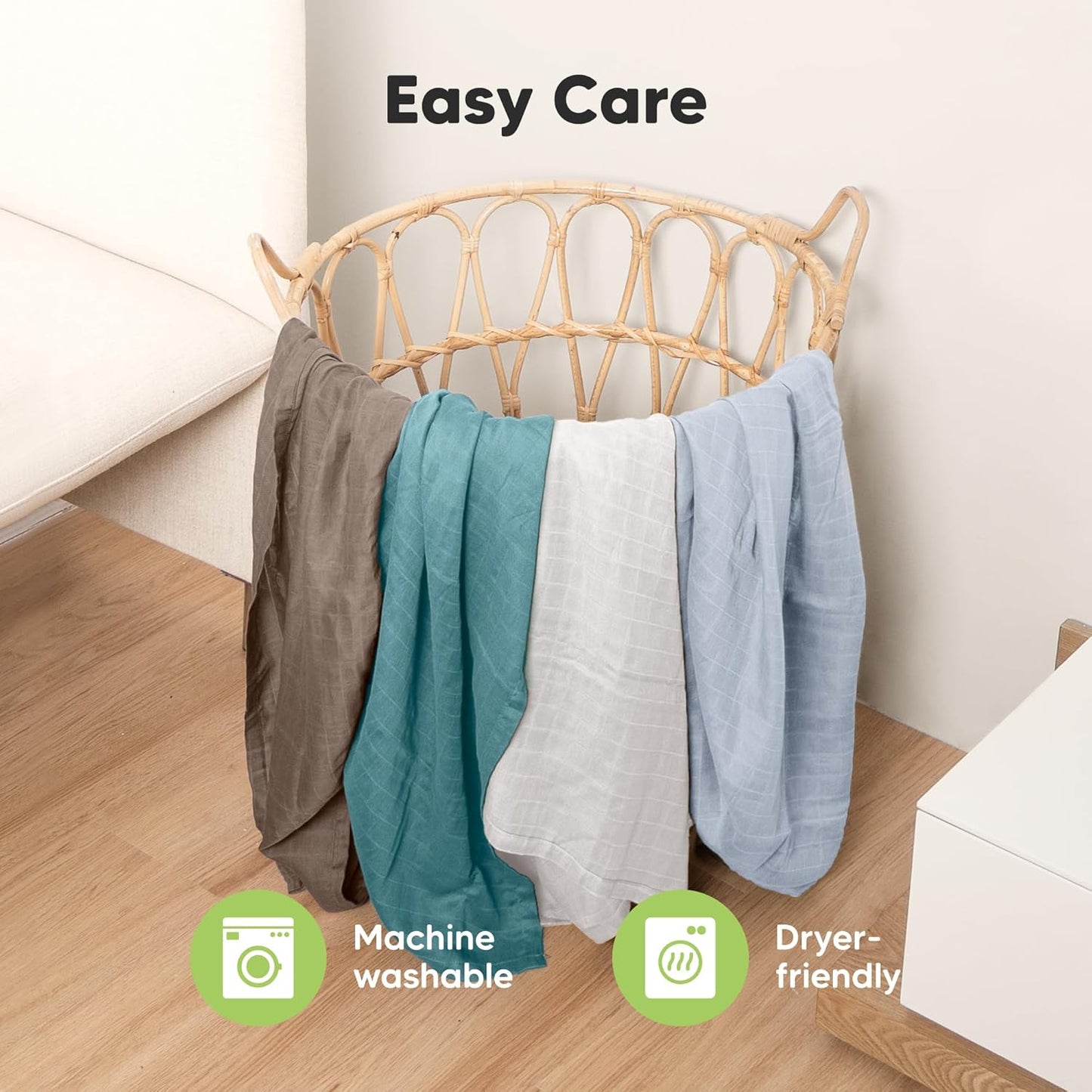4-Pack Muslin Swaddle Blankets for Boys, Girls - Organic Baby Swaddles for Newborns, Soft &