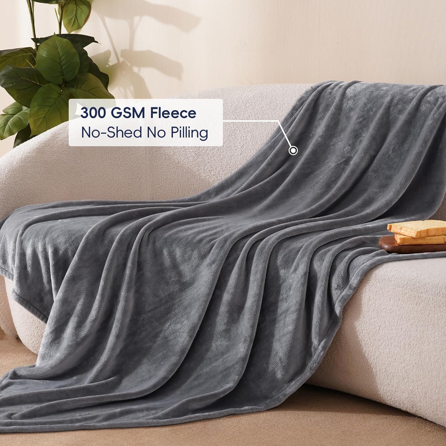 PHF Ultra Soft Fleece Throw Blanket, No Shed No Pilling Luxury Plush Cozy 300GSM Lightweight