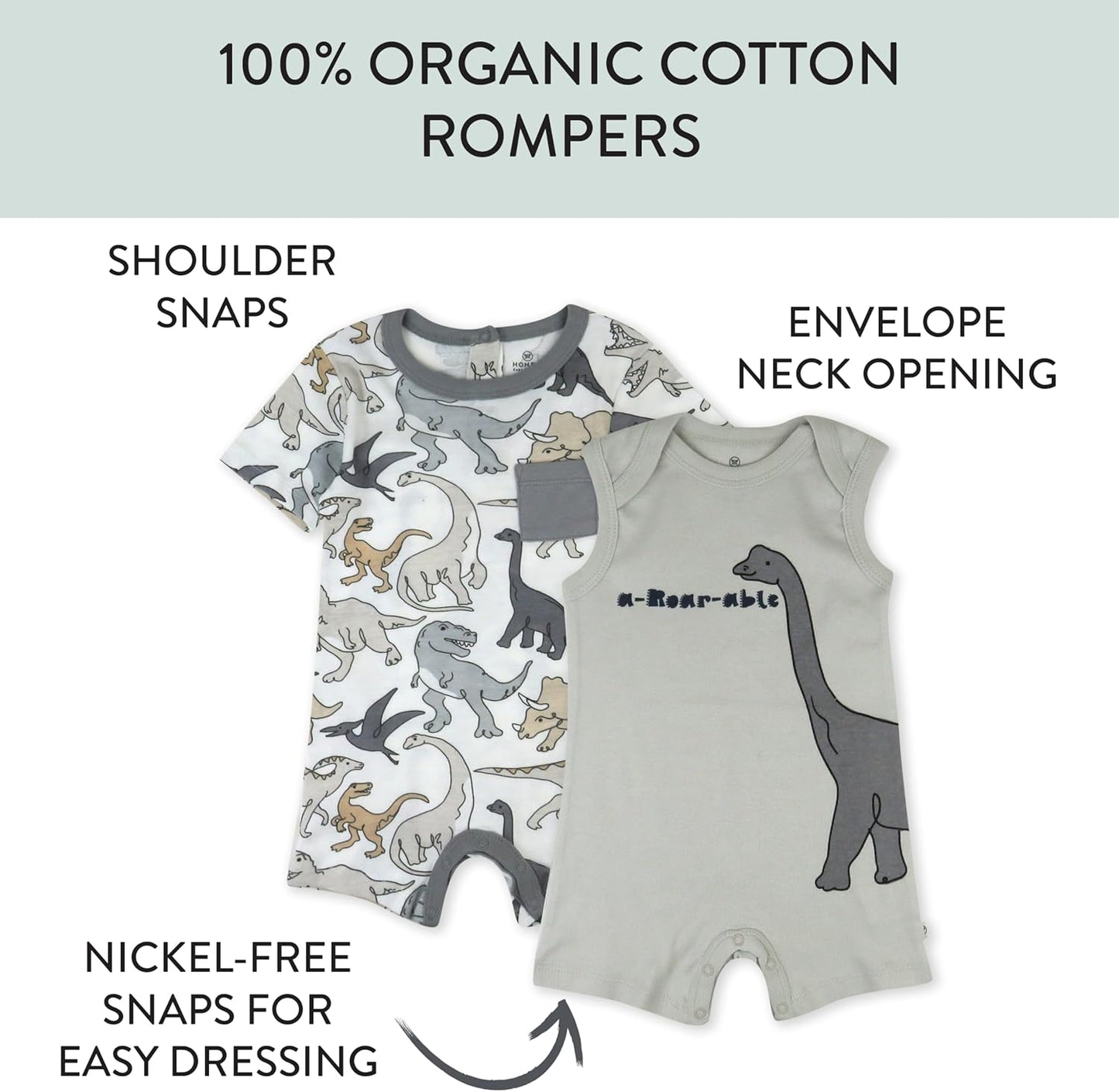 HonestBaby Short Sleeve and Tank Romper 100% Organic Cotton for Infant Baby and Toddler Boys