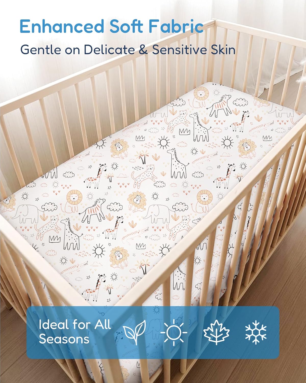 Baby Crib Sheets Boy Girl for Standard Crib Mattress - Orange Cloud and Rainbow Design Crib Sheet