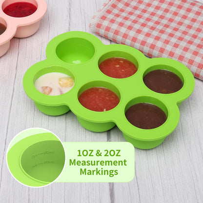 Baby Silicone Freezer Tray with Clip on Lid, 6 x 3 OZ Baby Silicone Freezer Molds, Silicone Storage