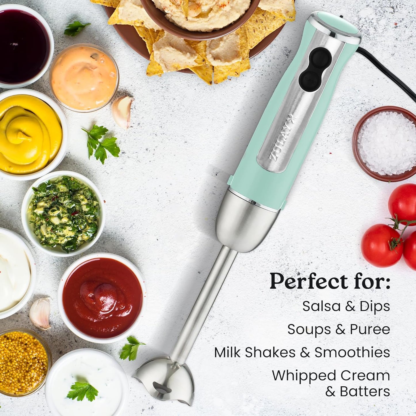 Zulay Immersion Stick Mixer Hand Blender - 800 Watts, Turbo Mode, 5-ft Power Electric Cord