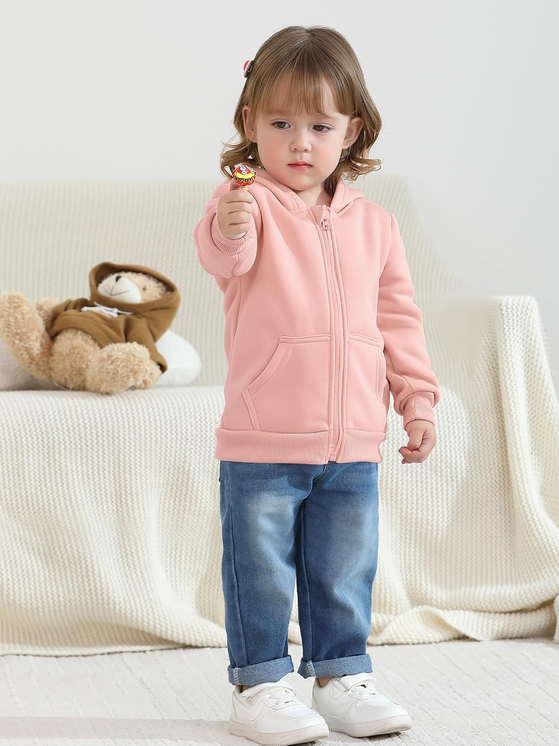 Cooraby 3 Pieces Baby and Toddler Girls Fleece Full-Zip Hoodies Lightweight Jacket with Pockets Winter Coat for Baby Girls