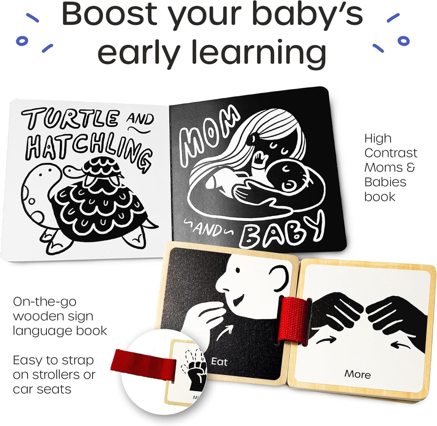 Quiggly High Contrast Baby Toy Set - Black and White Newborn Sensory Toys - Tummy Time Mirror, 25 Visual Stimulation Cards & Board Book - Infant Play Kit for Newborns 0-3 Months (Standard)