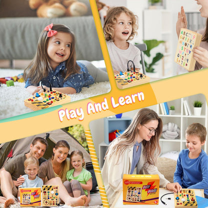 Busy Board with LED Light Switches, Montessori Toys for 1 2 3 Years Old, Toddlers Wooden Toy