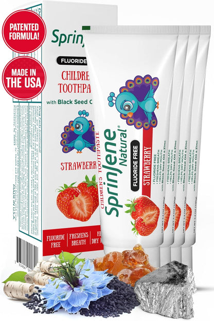 SprinJene Natural Kids Toothpaste, Strawberry | Natural Children’s Toothpaste | Fluoride Free