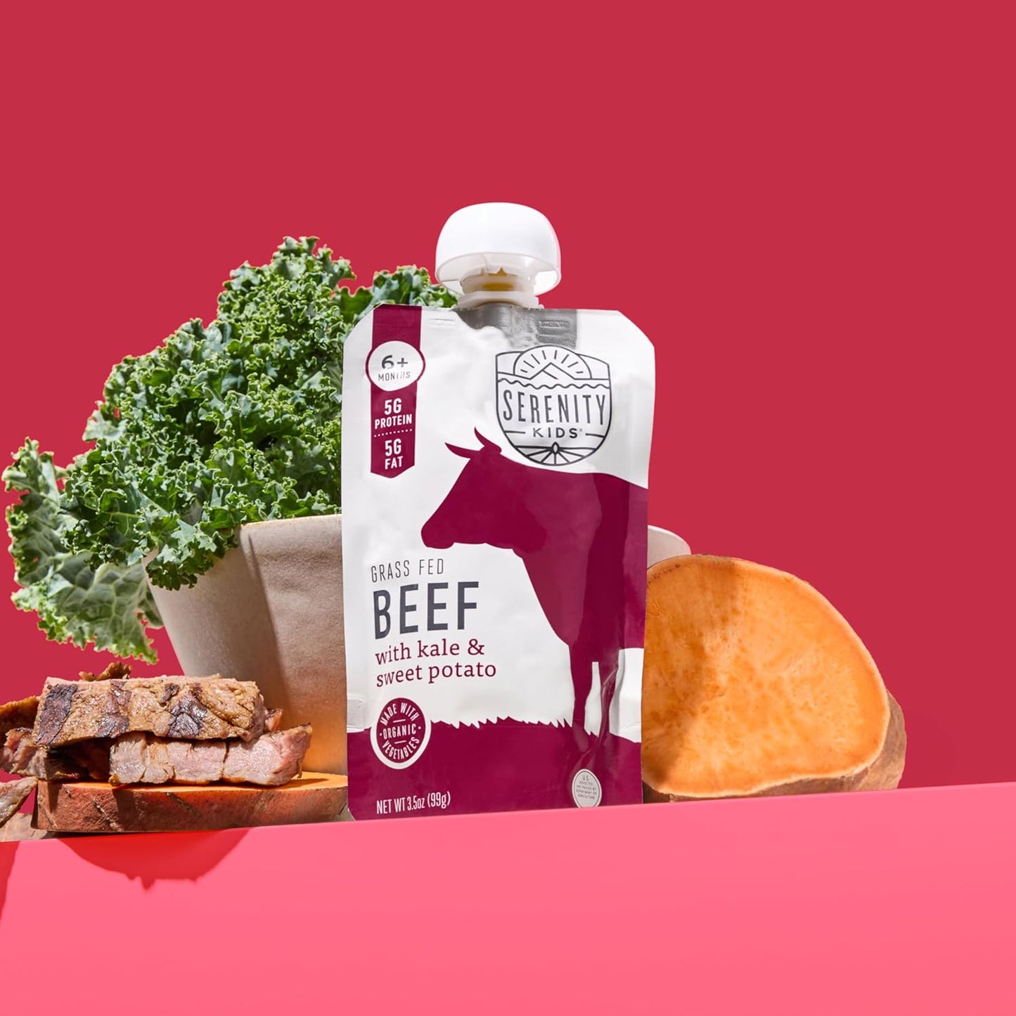 Serenity Kids 6+ Months Baby Food Pouch Puree - Grass Fed Beef, Kale & Sweet Potato - Ethically