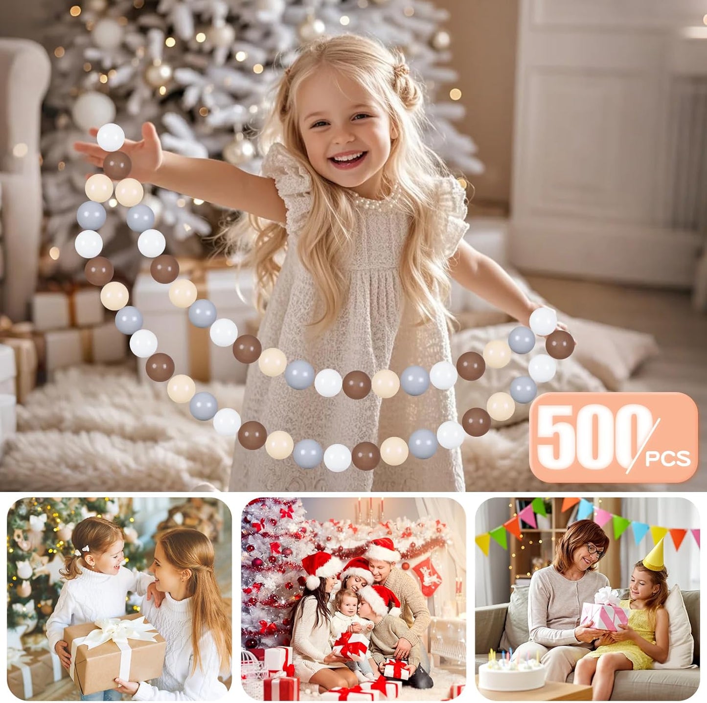 GOGOSO Balls for Ball Pit - Plastic Ball for Toddlers 1-3, Baby Kids Ball Pool Decoration 50 100 200 300 500 1000 (Grey+Coffee+ Beige+White, 500 Balls)