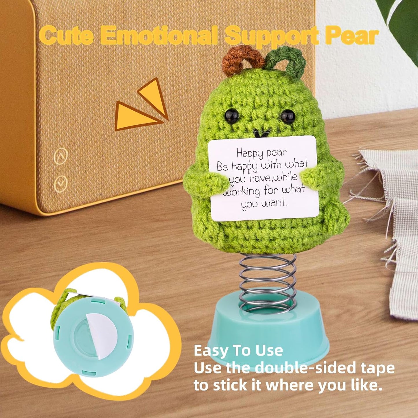 Funny Positive Shaking Avocado Knitting Doll, Handmade Emotional Support Crochet Avocado Car Ornament Gift with Base for Car Interior Home Office Desk Decoration, Light Avocado