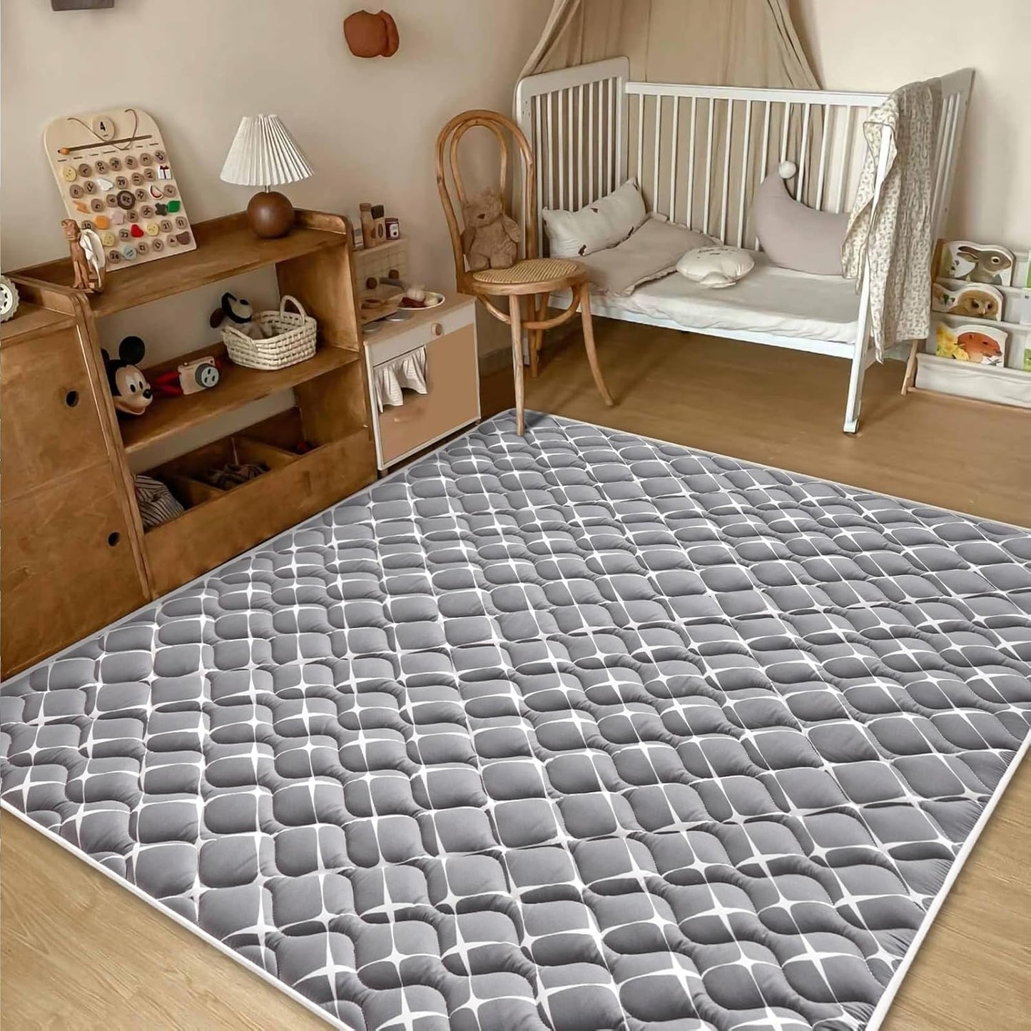 Vibe bear Baby Play Mat 6ft X 4ft, Thicker Foam One-Piece Crawling Mat, Extra Large Anti- Slip Crawling Mat Activity Playmats for Babies,Toddlers, Infants, Play & Tummy Time, Grey White, IY-21