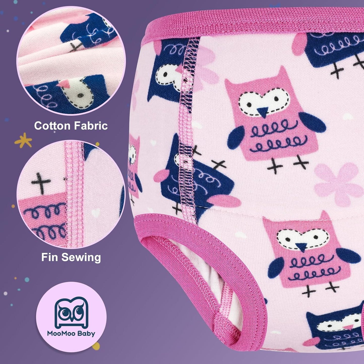 MooMoo Baby Absorbent Potty Training Pants 8 Packs Cotton Training Underwear for Girls 5T