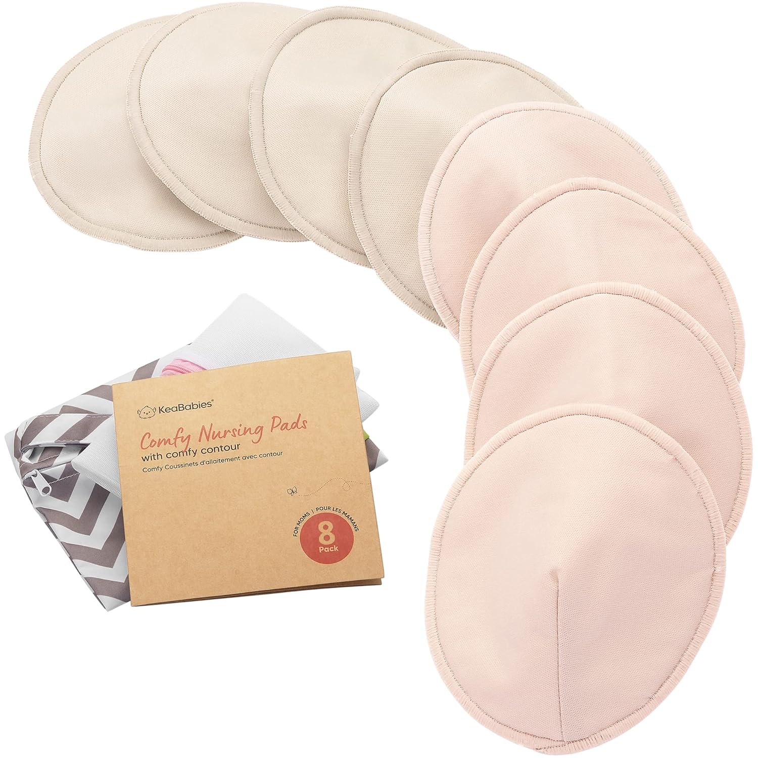 Organic Nursing Pads - 8 Washable Viscose Derived from Bamboo Breastfeeding Pads, Wash Bag