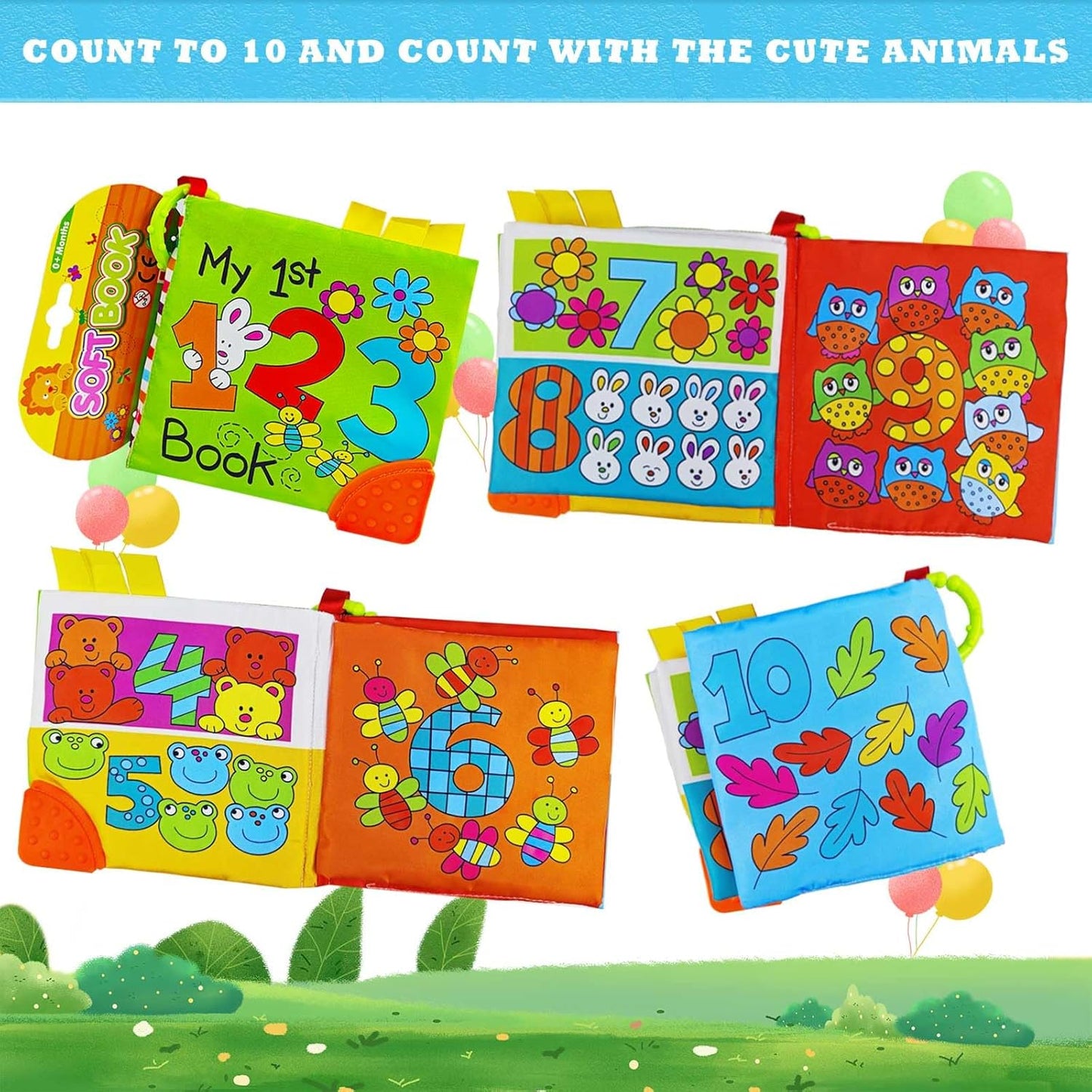 123 Book,Baby Soft Books Toys, Feel Crinkle Cloth Book for Infant Baby 0-3-6-12 Months