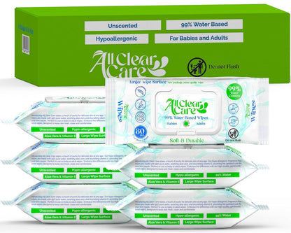 Baby Wipes, Unscented Wipes for Sensitive Skin, Large Soft Durable & 99% Water Based, Gentle & Hypoallergenic for Babies & Adults, Vitamin E and Aloe, Flip Top Lid, 6 Pack (480 Wipes)