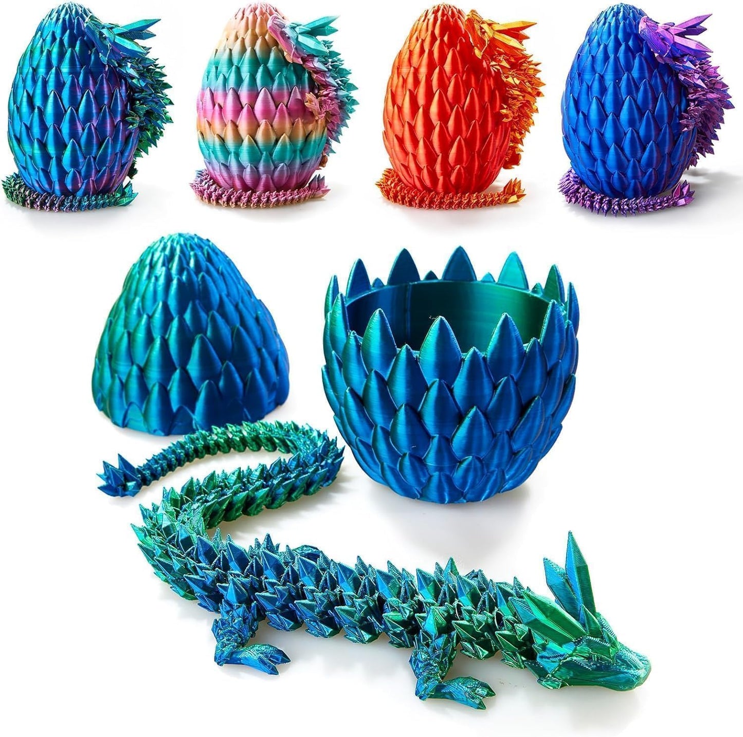 Easter Eggs 3D Printed Dragon Egg Dragon Eggs with Dragon Inside Fidget Toys Pendant Desk Decorative Easter Egg Fillers Easter Gifts for Boys Kids Home Office Decor (Laser Green)