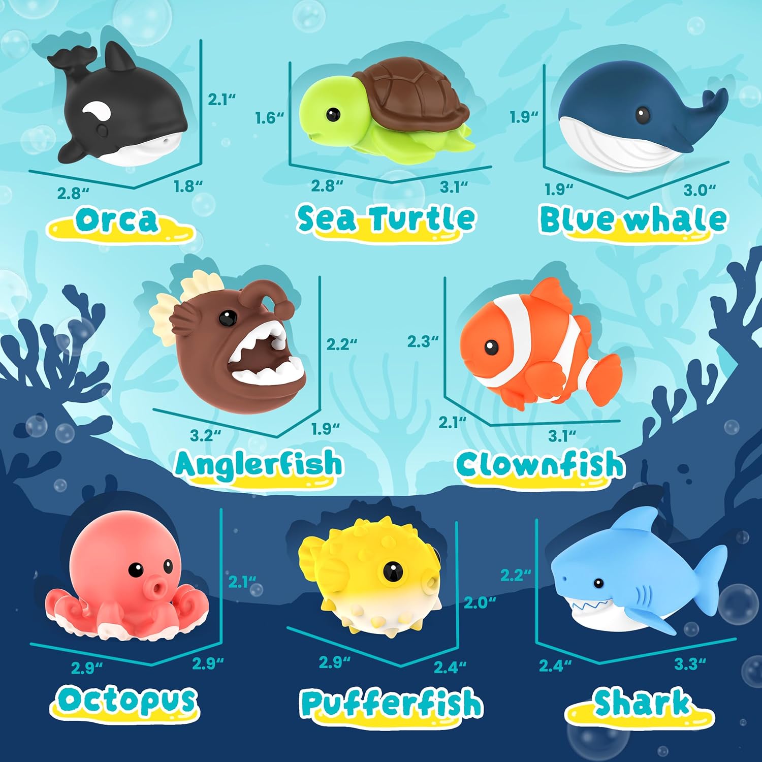 8 PCS Ocean Animal Bath Toys Mold Free Infant Bath Tub Toys for 12 Months - No Hole Bathtub Toys
