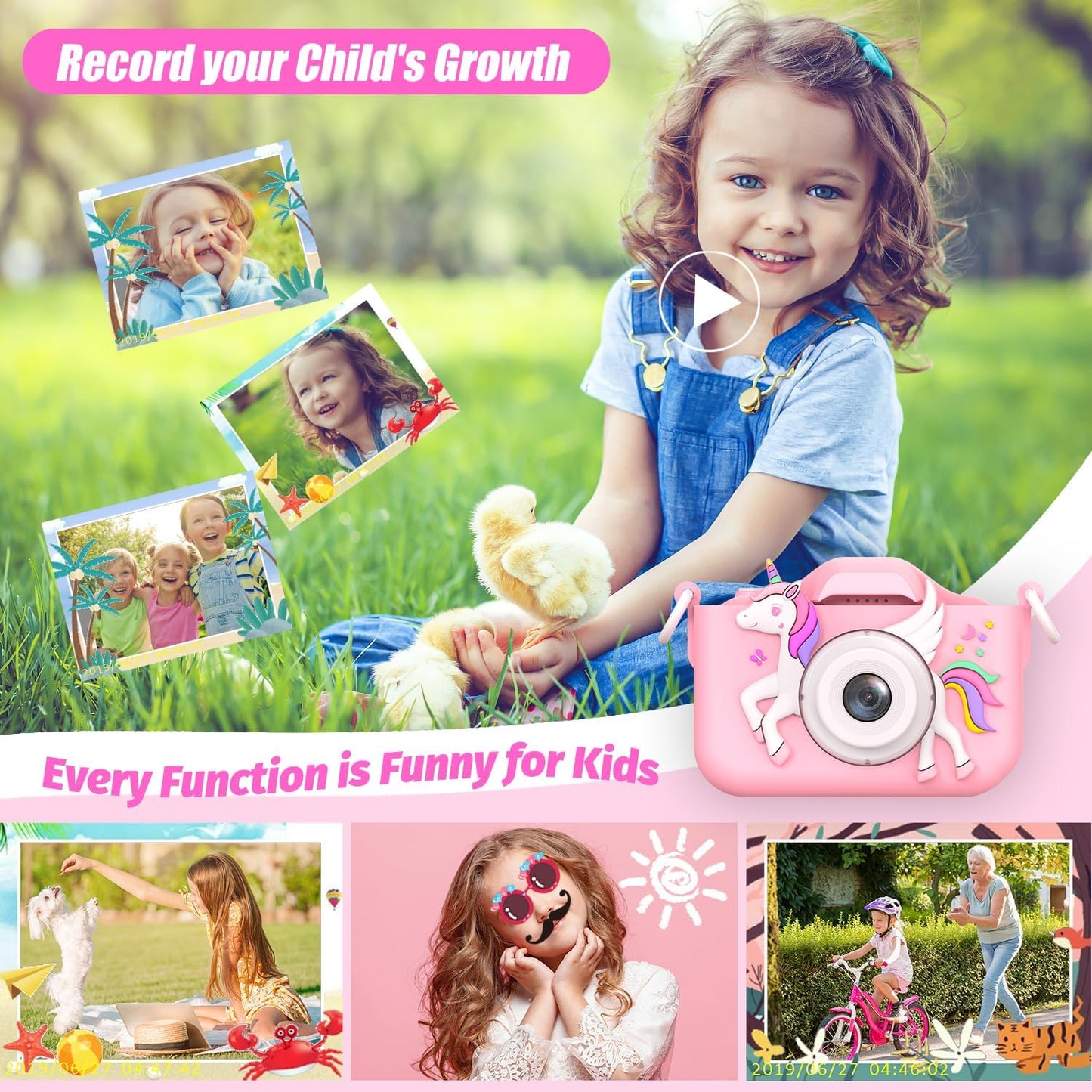 Upgrade Kids Camera for Girls, Christmas Birthday Gifts for Boys, 1080P HD Selfie Digital Video Camera for Toddlers, Cute Portable Little Girls Boys Gifts Toys for 3 4 5 6 Years Old