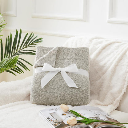 CYMULA Super Soft Knit Throw Blanket Twin Size Light Grey-Lightweight Plush Fuzzy Fluffy Warm Cozy