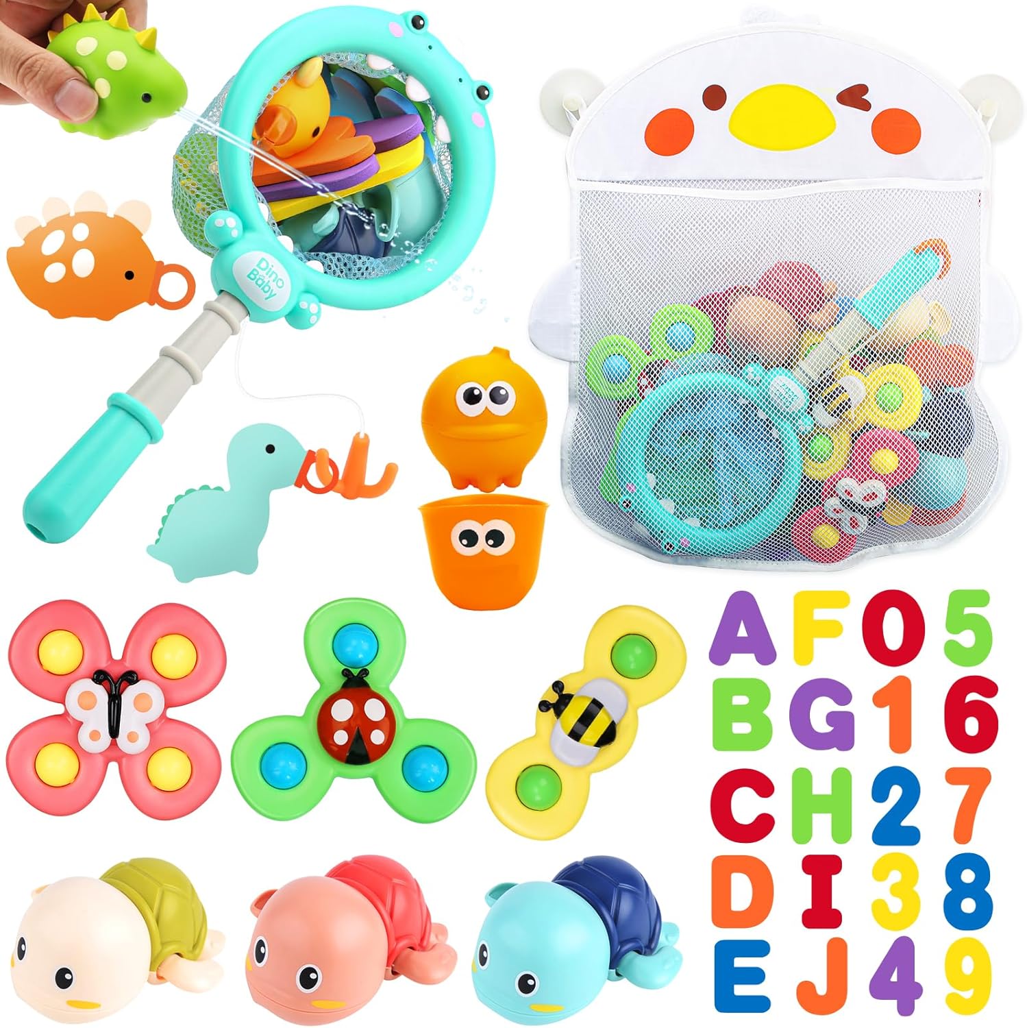 Baby Bath Toys for Toddlers 1-3, Kid Bathtub Toy with 36 Foam Bath Letter & Number, Fishing Games