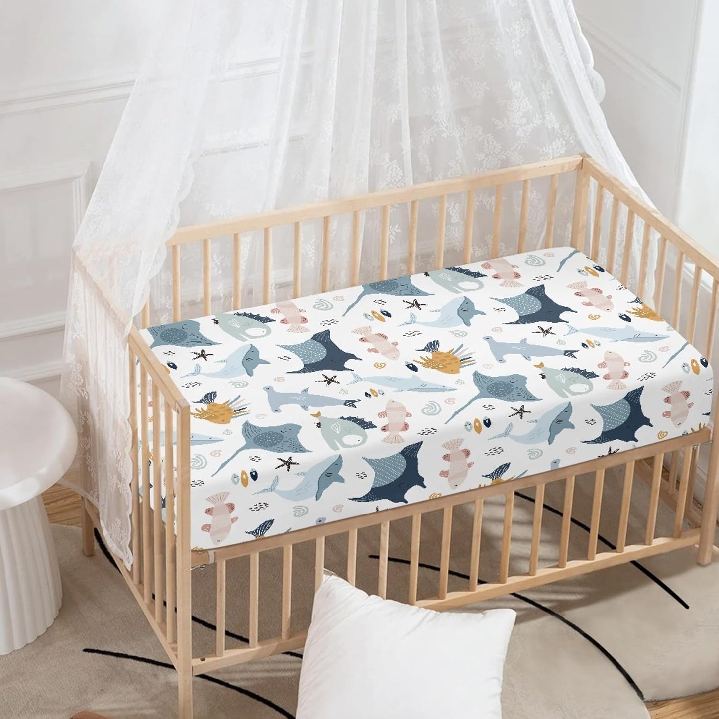 Colorful Fishes Fitted Crib Sheet Ocean Animals Baby Crib Sheet Fit Standard Crib and Toddler Mattress,Crib Mattress Sheets for Boys Girls 28"x52"