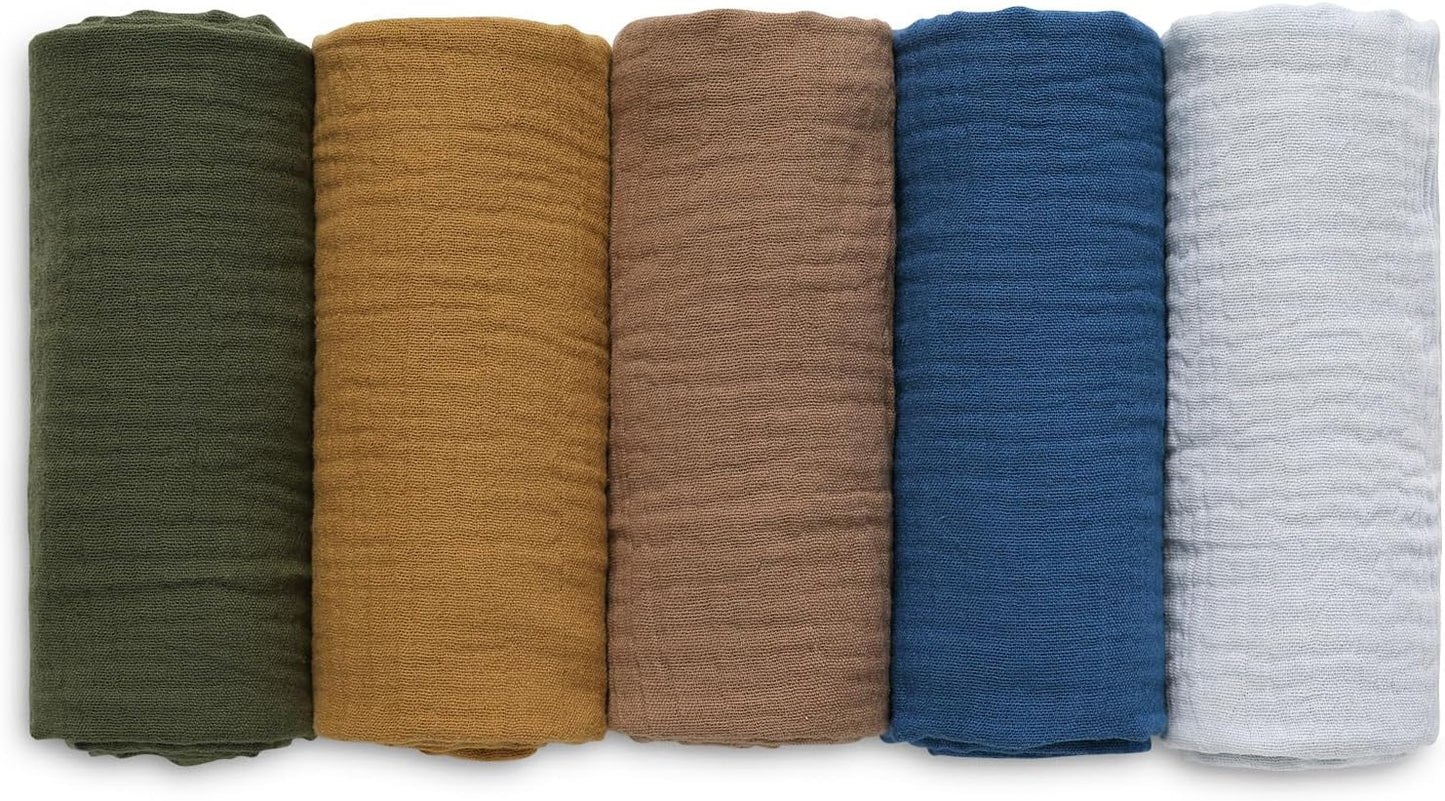 Muslin Receiving Blankets, Neutral Blanket Swaddling for Newborn Boys and Girls, 5 Pack Breathable