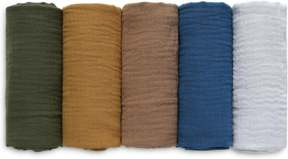 Muslin Receiving Blankets, Neutral Blanket Swaddling for Newborn Boys and Girls, 5 Pack Breathable