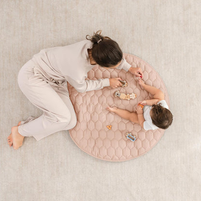 Comfy Cubs Round Kids Play Mat - Small 36 inches Soft Quilted Baby Floor Mat with Non-Slip Bottom - Plush Design for Toddlers' Playtime and Relaxation - Comfortable and Durable - Blush