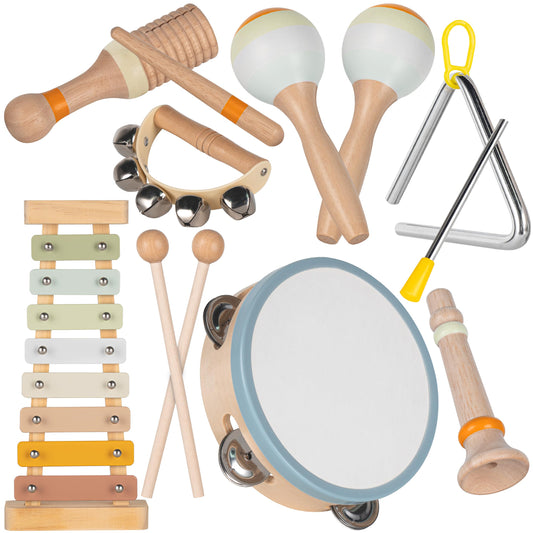 Stoie's Wooden Toddler Musical Instruments with Xylophone, Maracas, Triangle, Tamburine for Babies