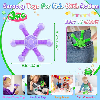 Cevioce Fidget Toys for Kids Adults, 3Pc Fidget Spinner Toys, Sensory Toys for Kids, Easter Basket Stuffers Presents, Pop Tubes Fidget Spinner - Top Stress & Anxiety Relief Sensory Toy(B)