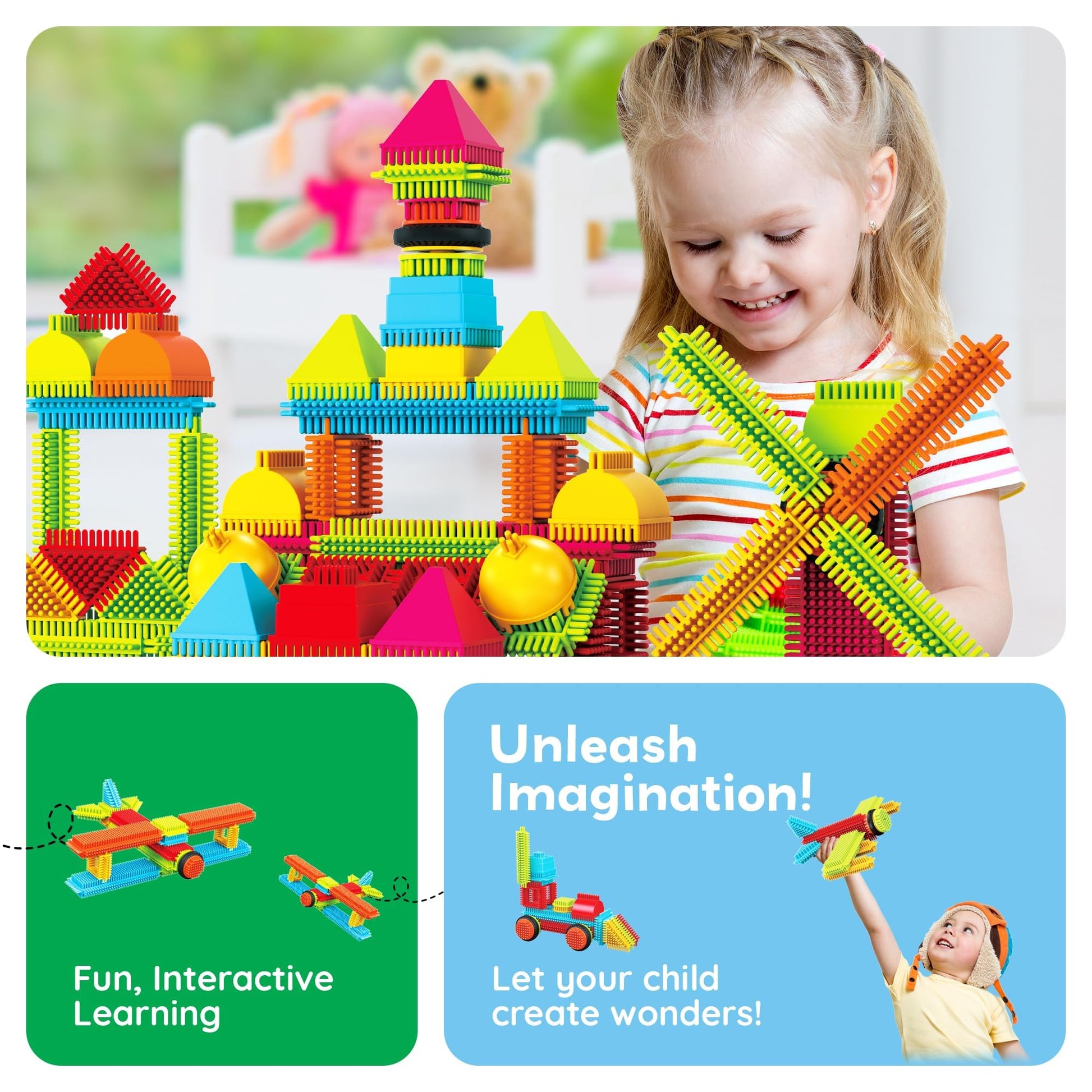 PicassoTiles 120pcs Hedgehog Interlocking Building Blocks Tiles Construction Toy Set Learning