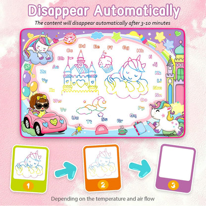 Water Doodle Mat- Kids Painting Writing Doodle Board Toy - Color Drawing Mat Bring Magic Pens Educational Toys for Age 3 4 5 6 7 8 9 10 Year Old Girls Boys Toddler Present