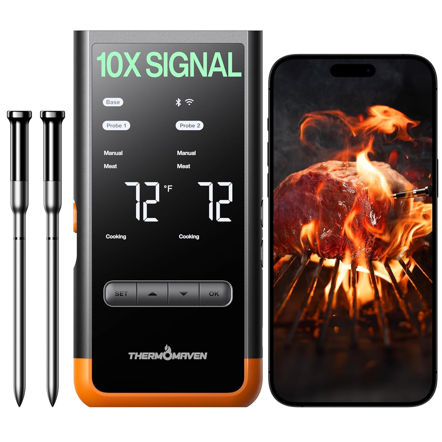 Wireless Bluetooth Smart Meat Thermometer: Standalone Base, Smart WiFi Thermometer with Sub-1G, 6