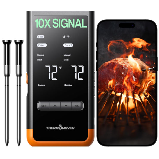 Wireless Bluetooth Smart Meat Thermometer: Standalone Base, Smart WiFi Thermometer with Sub-1G, 6