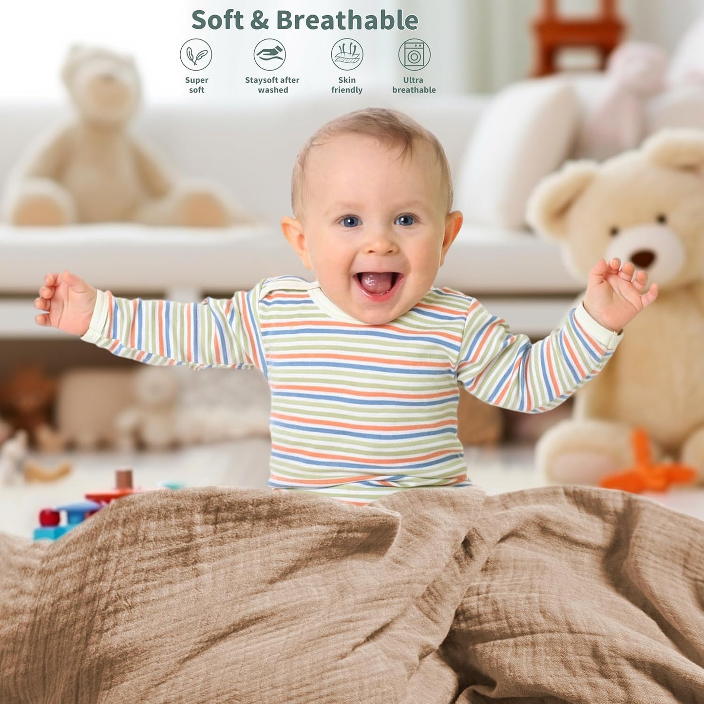 Muslin Swaddle Blankets for Newborn, 2 Pack Breathable Soft Receiving Blanket, Large 41 x 41 inches