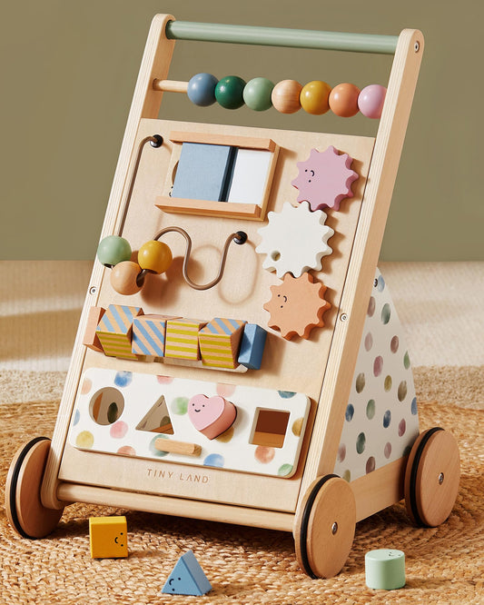 Tiny Land Wooden Baby Walker with Activity Center, Montessori Push Walker