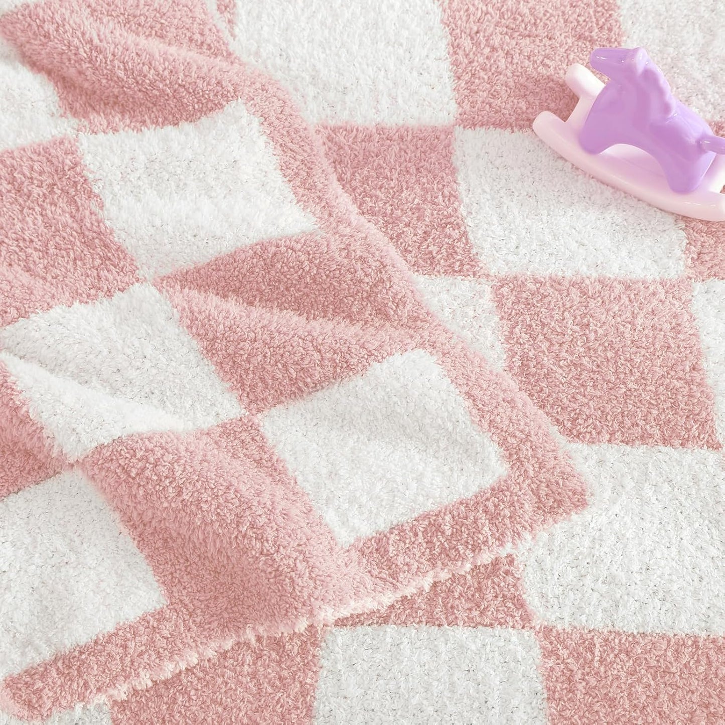 WRENSONGE Checkered Throw Blanket, Pink Microfiber Soft Cozy Fluffy Warm Hand Made Throw Blankets