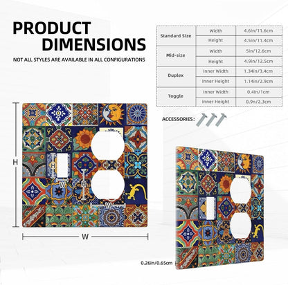 Talavera Mexican Tiles Traditional Color Decoration Print Wallplates 1 Toggle 1 Duplex Switch Plate Electrical GFCI Faceplate Decorative Light Switch Covers for Kitchen Bathroom Decor
