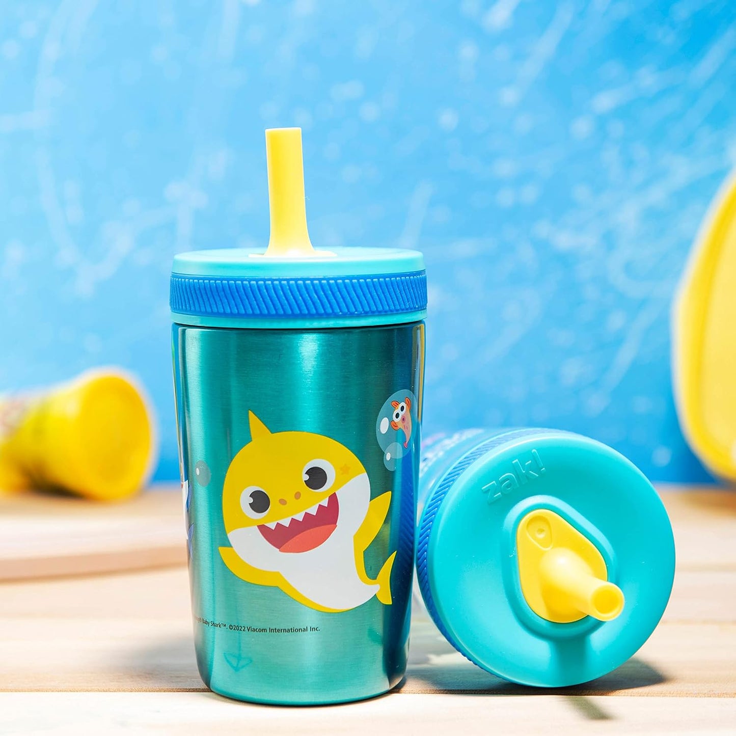 Zak Designs Baby Shark Kelso Tumbler Set, Leak-Proof Screw-On Lid with Straw, Bundle for Kids