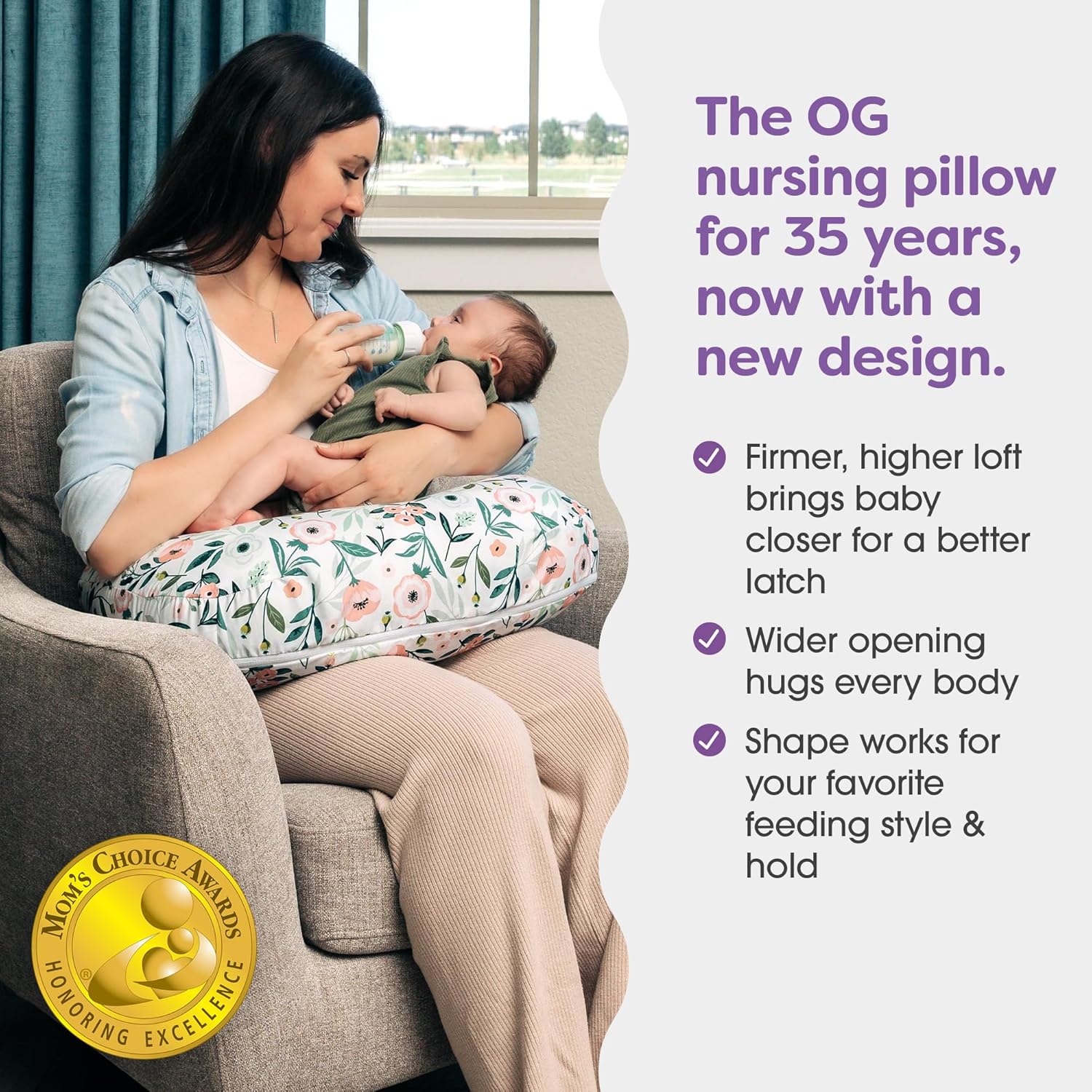 Boppy Nursing Pillow - Ergonomic Bottle & Breastfeeding Pillow with High, Firm, Large Area